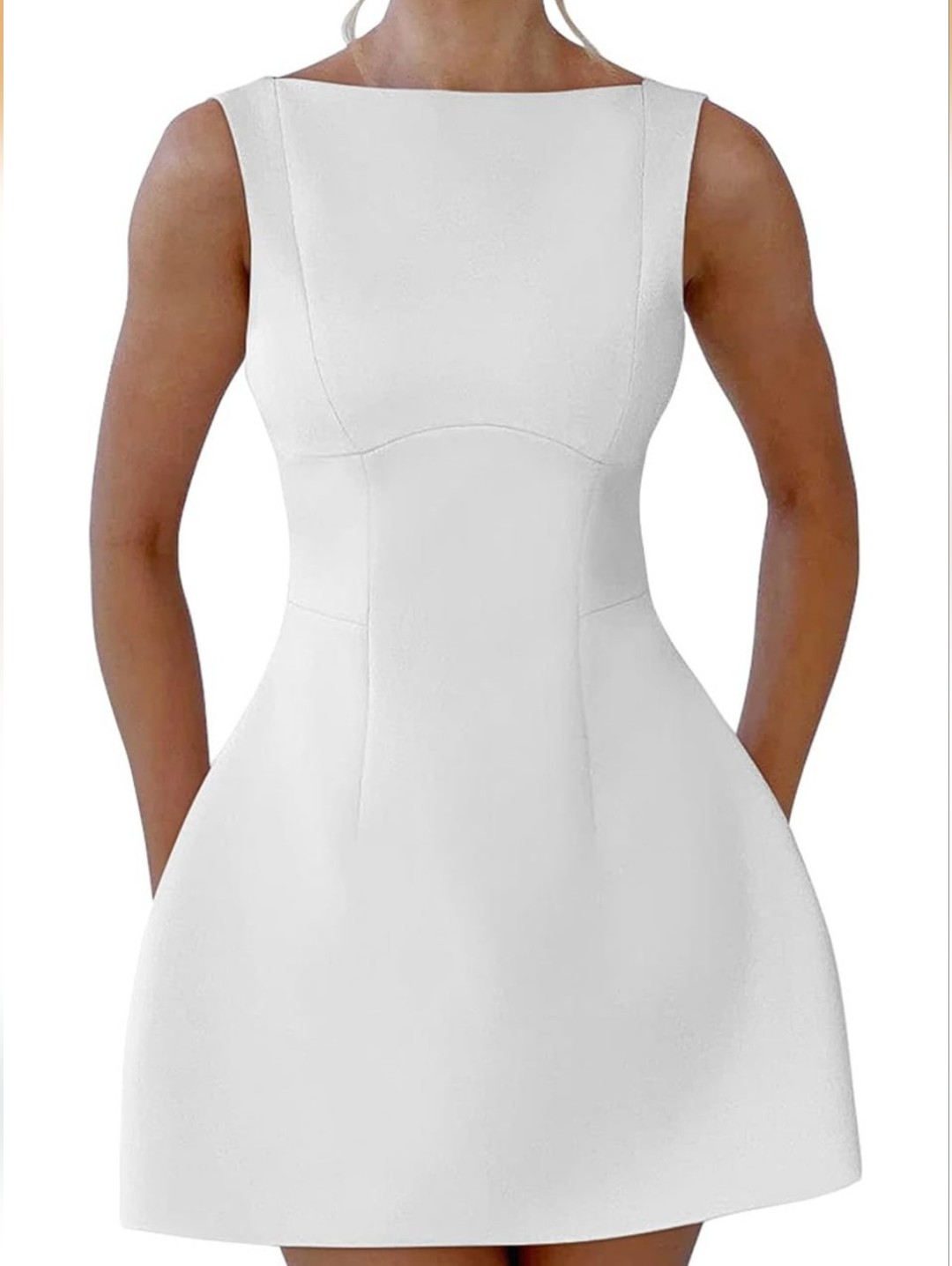 Nwt, Ymduchi, Boat Neck Open Back A Line Mini Dress, White, Women's S